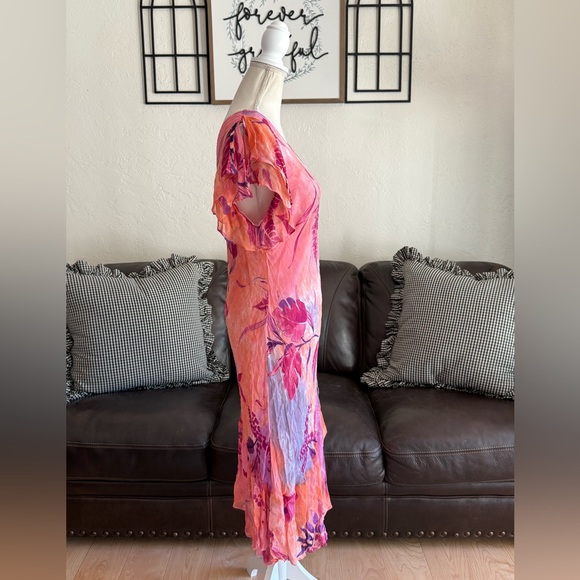 Vintage PHOOL Bright & Colorful Floral Dress Ruffle Asymmetrical Hem Rare 90s - Picture 11 of 15